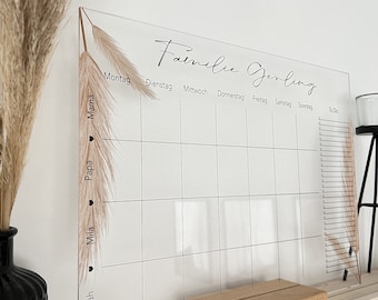 Acrylglas Wochenplaner abwischbar | Wochenplan | wiederverwendbar | Familienplaner | Notizen | Terminkalender | Wandkalender | Monatsplaner