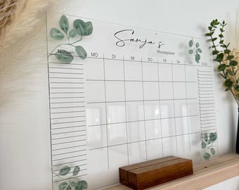 Planificador mensual de vidrio acrílico A3 | Calendario mensual | Planificador familiar | Para hacer | Calendario | Calendario de pared | Planificador mensual fácil de limpiar | calendario