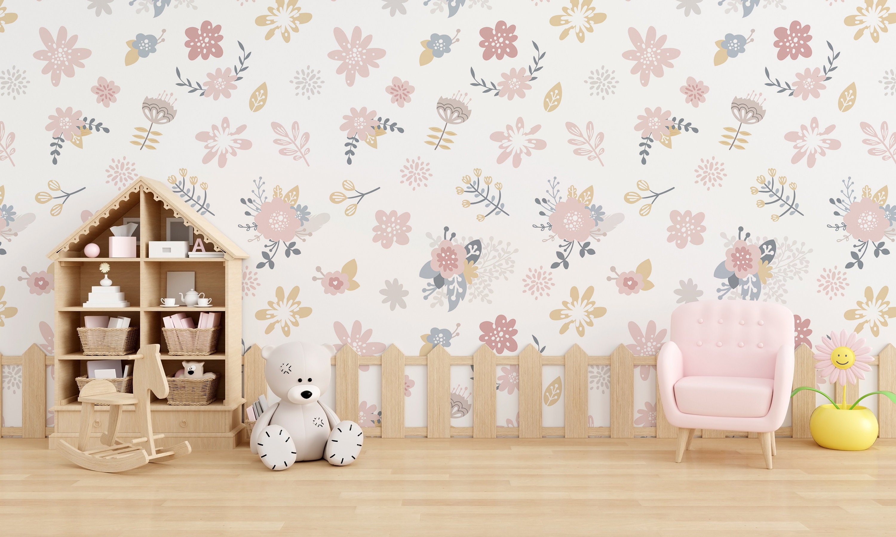 Floral Nursery Wallpaper - Digital Download Baby Room - Watercolor ...