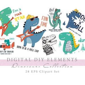 Cute Dinosaur Clipart - Dinosaur Graphics Bundle - High-Quality JPEG - Great for Kids' Room Decor and Party Supplies - Instant Download