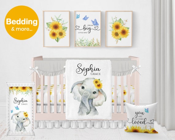 Yellow elephant cheap crib bedding