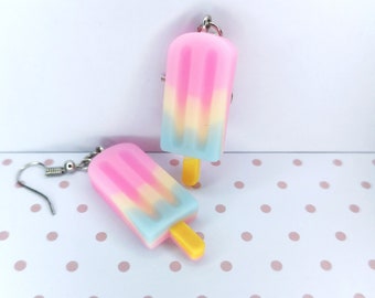 Rainbow Paddle Pop Earrings, Ice Cream Earrings, Food Earrings, Pastel Kawaii, Pastel Goth, Kawaii Earrings, Pastel Earrings, Gifts for her