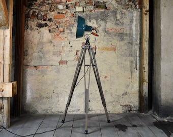 Modern minimalistic floor lamp LOFT GLAMOUR standing on a tripod reflector type Boho Industial enamel