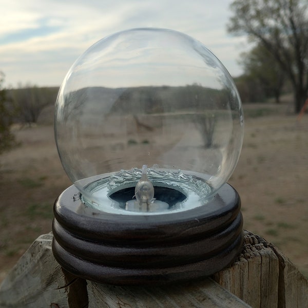 DeathTaxUSA • Upcycled Light Lighting Snow Globe Glass Dry Metallic Orb Base | Display Home Decor Storage Terrarium | Taxidermy Specimen