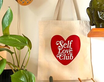 Self Love Club | Inspirational Tote | Cute Tote Bag | Aesthetic Tote Bag | Trendy Tote Bag | Shopping Bag | Cute Shopping Bag |