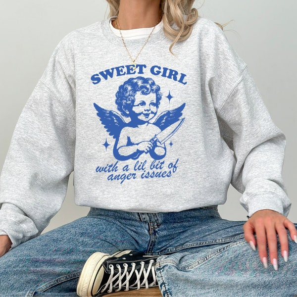 Angel Sweatshirt | Anger Issues Mental Health Humor | Oversized Aesthetic Sweater