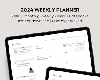 2024 Minimalist Digital Planner for iPad | Goodnotes, Notability | Weekly Planner | Aesthetic That Girl Digital Planner | Hyperlinked PDF