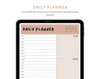 Digital Daily Planner for iPad | Goodnotes, Notability | Cute Pink | Undated.