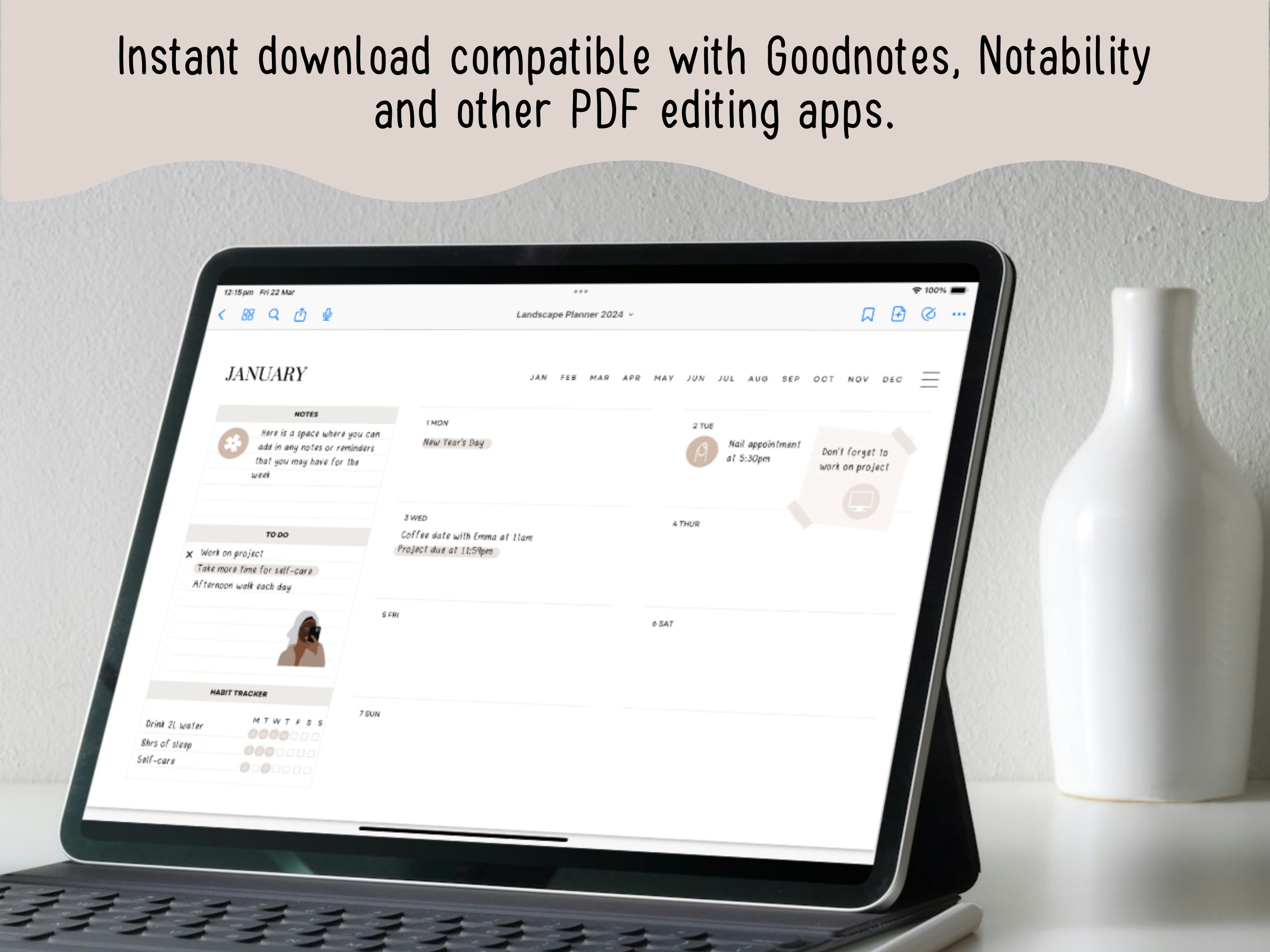 2024 Minimalist Digital Planner for iPad Goodnotes, Notability Weekly ...