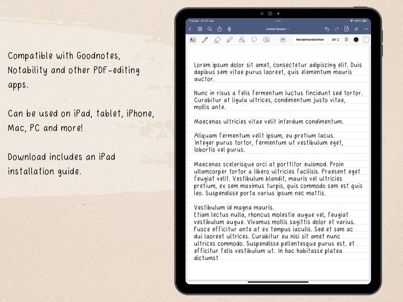 Skinny Handwriting Font for Goodnotes, iPad and more