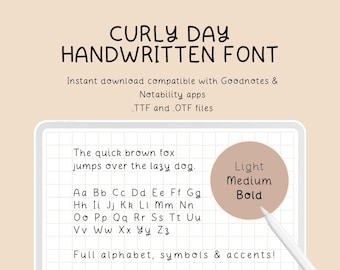Curly Day – Neat Curly Handwritten Font for Digital Planner and Student Notes | Aesthetic Handwriting Font | Goodnotes & Notability | iPad