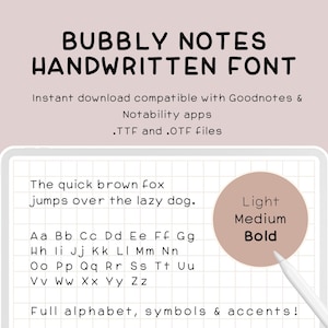 Bubbly Notes – Cute Handwritten Font for Goodnotes & Study Planning | Digital Planner, iPad, Notability | Neat Handwriting Font