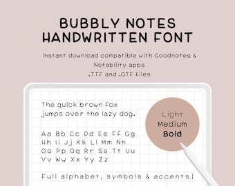 Bubbly Notes – Cute Handwritten Font for Goodnotes & Study Planning | Digital Planner, iPad, Notability | Neat Handwriting Font