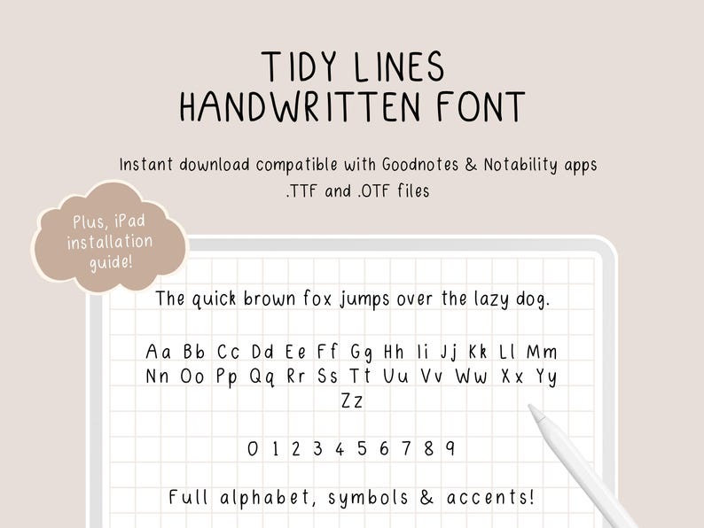 Tidy Lines – Carattere scritto a mano ordinato per agende digitali e appunti degli studenti / Carattere scritto a mano carino e ordinato / Goodnotes, Notability, iPad immagine 1