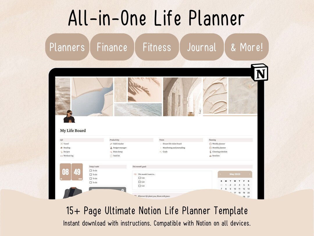 All in One Notion Planner Template | Notion Life Planner Dashboard ...