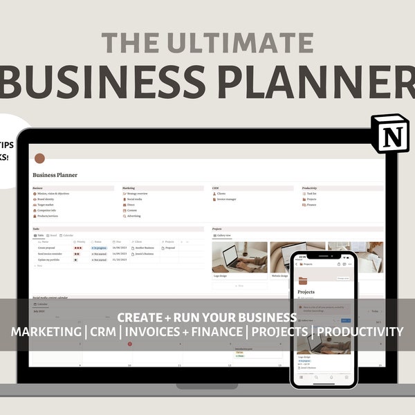 Studio Suite – Notion Business Planner med kalender för sociala medier | Allt-i-ett-marknadsföringsinstrumentpanel | Mall för marknadsföring och affärsplan