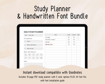 Digital Student Planner and Handwritten Font Bundle | Digital Study Planner, Revision Planner, Study Guide. Goodnotes Font | Neat and Cute