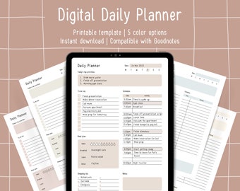 Digital Daily Planner Template for iPad | Printable | Beige Aesthetic | Goodnotes, Notability | That Girl Planner | Student and Work Planner