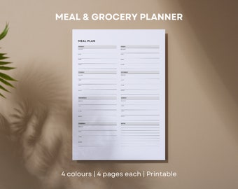 Aesthetic Meal Planner and Grocery Shop Planner | Instant Planner, Printable | Goodnotes, Notability | All-in-one | 4 colors, 4 pages