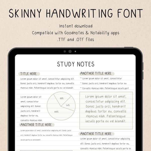 Ordentliche handgeschriebene Schrift für digitalen Planer und Studentennotizen | Niedliche und Ordentliche Handschrift Schriftart | Goodnotes & Notability