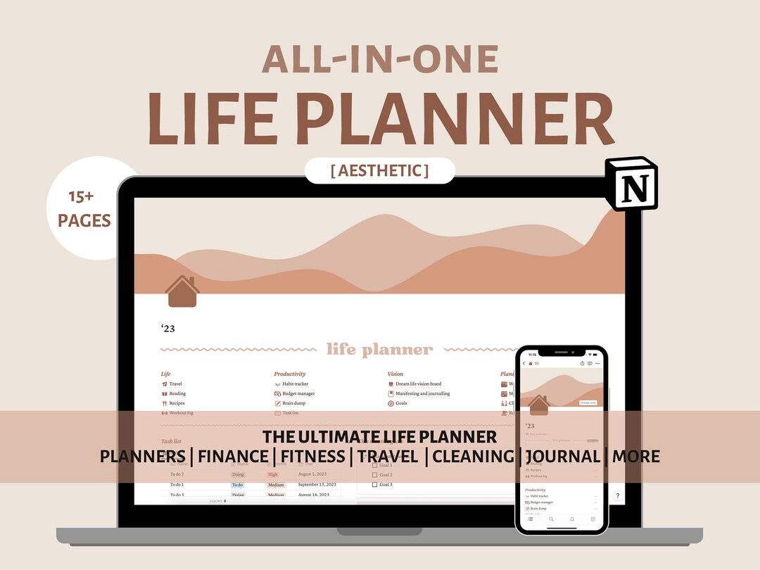 All in One Notion Planner Template | Notion Life Planner Dashboard ...