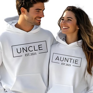 Uncle and Auntie EST 2025 Sweatshirt, New Aunt and Uncle Gift, Promoted to Aunt and Uncle Hoodie, Baby Announcement Crewneck, D223