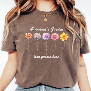 Grandma’s Garden Birth Month Flowers Comfort Colors® Shirt, Custom Grandkids Name Tee, Floral Grandmother Shirt, Mothers Day Gift