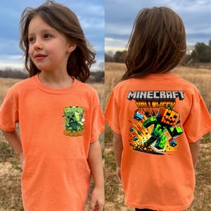 Block World Halloween Kids Shirt, Pixel Monster Spooky Tee, Creepy Fun Costume Outfit for Boys and Girls, Glow Block Character Shirt
