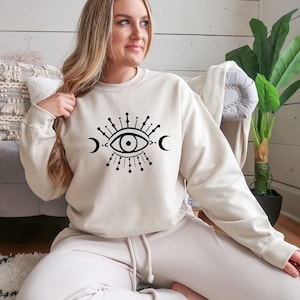 Cosmic Evil Eye Sweatshirt, Cosmic Dreamer Celestial Spiritual Hoodie, Classy Women Apparel, Gift for Her.