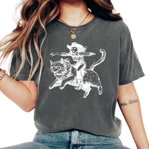 Cowgirl Riding a Cat Vintage Western Comfort Colors® Shirt, Funny Retro Tee, Western Style Shirt, Quirky Cowgirl Shirt, Gift for Cat Lovers
