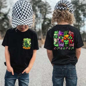 Pixel Creepy Crew Halloween Kids Shirt, Spooky Block Monsters Trick or Treat Tee, Haunted Pixel World Costume Outfit, October Party Creeper