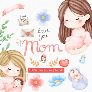Happy Mother's day aquarel clipart, digitale download, png grafisch, cadeau voor moeder clipart