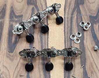 6string Bouzouki machine heads ~ Grover Professional 6string Bouzouki tuners ~ Standard Headstock ~ Nickel Colour & Black Button