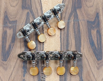 Bouzouki machine heads ~ Grover style Professional 8string Bouzouki tuners ~ Nickel Colour & Brown Pearl Button