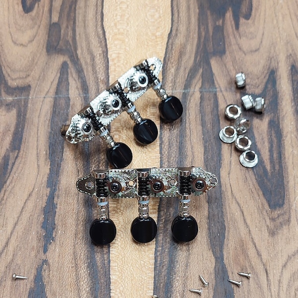 Baglamas/Bouzouki machine heads ~ Grover Professional 6string Baglama/Bouzouki tuners ~ Nickel Colour & Black Button