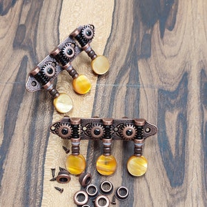 Baglamas/Bouzouki machine heads ~ Grover style Professional 6string Baglama/Bouzouki tuners ~ Bronze Colour & Brown Pearl Button