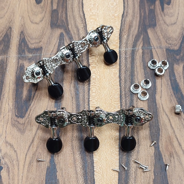 6string Bouzouki machine heads ~ Grover Professional 6string Bouzouki tuners ~ Standard Headstock ~ Nickel Colour & Black Button