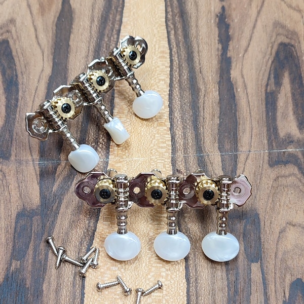 Baglamas / 6string Bouzouki machine heads ~ Gebr Van Gent 43.03ov/P Baglamas / 6string Bouzouki tuners ~ Nickel Colour & White Pearl Button