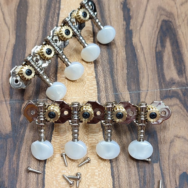 Bouzouki machine heads ~ Gebr Van Gent 43.08ov/P 8string Bouzouki tuners ~ Nickel Colour & White Pearl Button