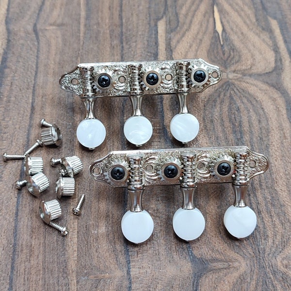 Baglamas / 6string Bouzouki machine heads ~ Baglamas / 6string Bouzouki tuners ~ Nickel Colour & White Pearl Button