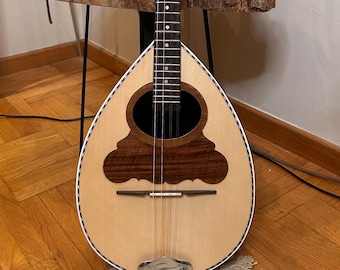 Handmade 8-String Bouzouki with Traditional Greek Design and Wooden Veneer Top Decorations