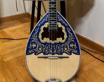 Professional Handmade 8-String Bouzouki with Greek Traditional Double-Action Truss Rod, Cellulose Vines & Flowers Top Decorations