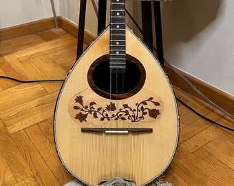 Traditional Greek Rebetiko 6 String Bouzouki - Handmade with Flower Wooden Pickguard and Top Decorations