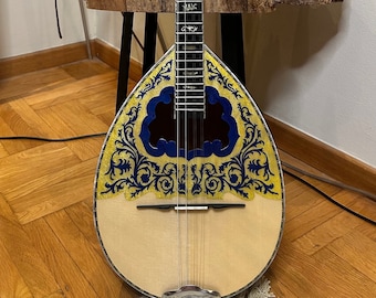 Professional Handmade 8-String Bouzouki with Greek Traditional Double-Action Truss Rod, Cellulose Vines & Flowers Top Decorations