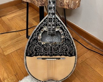 Custom 8-String Bouzouki with Vines & Flowers Full Top Decorations - Professional Quality