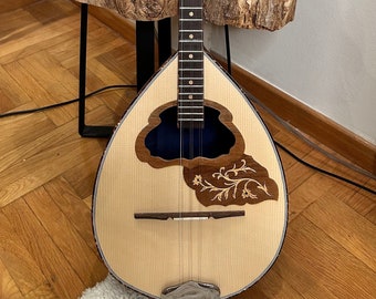 Traditional Greek Rebetiko 6 String Bouzouki - Handmade with Flower Wooden Pickguard and Top Decorations