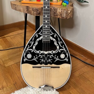 Handmade 8-string Professional Bouzouki with double-action truss rod and exquisite Cellulose Vines&Flower decorations - Greek craftsmanship