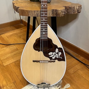 Handmade 8-String Bouzouki - Greek Traditional Instrument with Beautiful Wooden Flower Top Decorations - Truss-rod reinforced