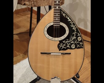 Handmade 6-string Bouzouki - Greek Traditional Rebetiko Style - Beautiful Floral Design with Celluloid Pickguard and Top Decorations