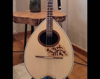 Traditional Greek Rebetiko 6 String Bouzouki - Handmade with Flower Wooden Pickguard and Top Decorations